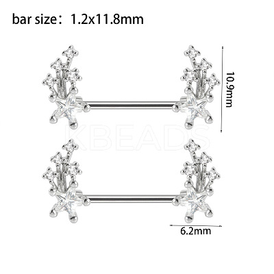 304 Stainless Steel Clear Cubic Zirconia Nipple Rings WG434B5-05-1