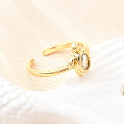 Ocean Theme Brass Micro Pave Cubic Zirconia Cuff Rings for Women RJEW-F184-17B-G-1