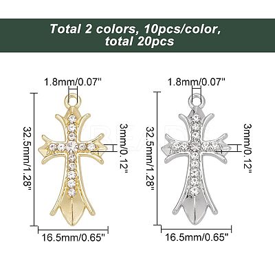 20Pcs 2 Colors Alloy Crystal Rhinestone Pendants FIND-AR0003-91-1