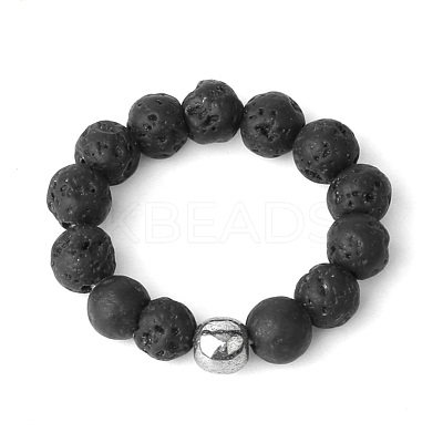 4MM Round Natural Lava Rock Beaded Stretch Rings LS-VM0712-9-1