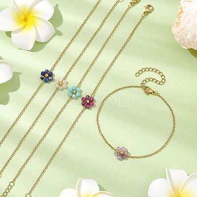 Natural Mixed Gemstone Beaded Link Bracelets BJEW-JB11246-1
