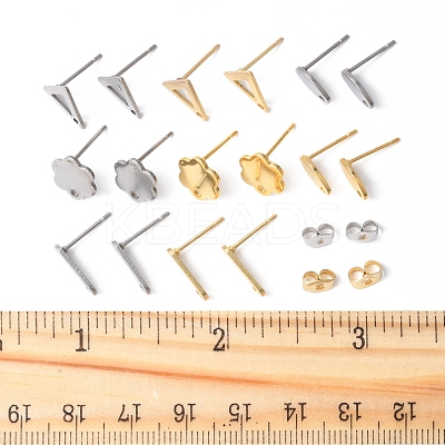 16Pcs 8 Styles 201 Stainless Steel Stud Earring Findings with Hole EJEW-FS0001-21-1