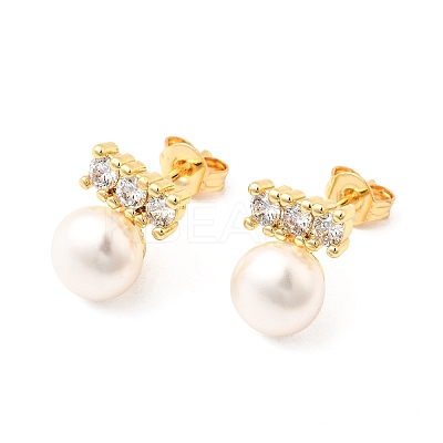 Round Brass Micro Pave Clear Cubic Zirconia Stud Earrings EJEW-A135-30G-1