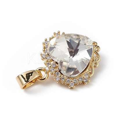 Real 18K Gold Plated Rack Plating Brass Micro Pave Clear Cubic Zirconia Pendants KK-C015-05G-01-1