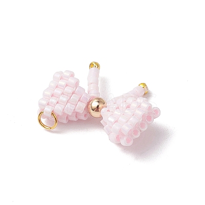 Glass Seed Beaded Bowknot Pendants PALLOY-MZ00564-02-1