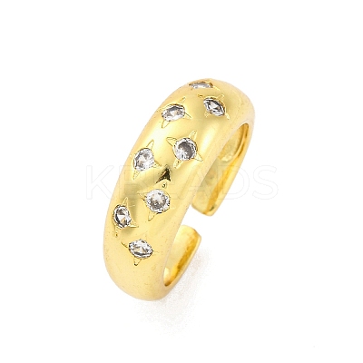 Brass Micro Pave Clear Cubic Zirconia Cuff Rings for Women RJEW-H248-01G-01-1