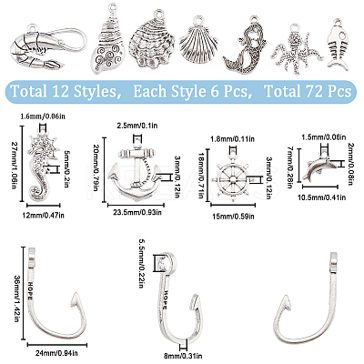 72Pcs 12 Styles Tibetan Style Alloy Charms FIND-SC0007-72-1