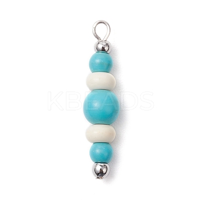 10Pcs Dyed Synthetic Turquoise Round Rondelle Beaded Pendants PALLOY-JF03988-02-S-1