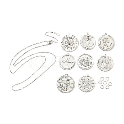 DIY Flat Round Brass Micro Pave Clear Cubic Zirconia Pendant Necklaces Making Kits KK-S386-38P-1