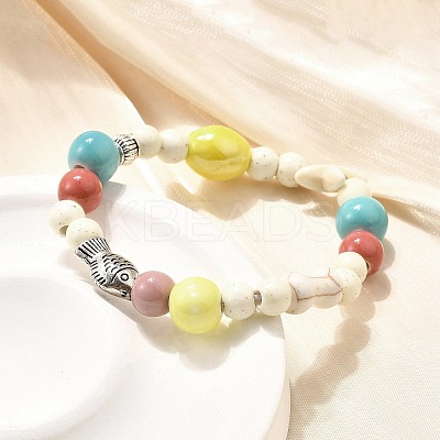 Porcelain Beads & Synthetic Howlite Beads Stretch Bracelets for Women LS-BJEW-D307-02C-1