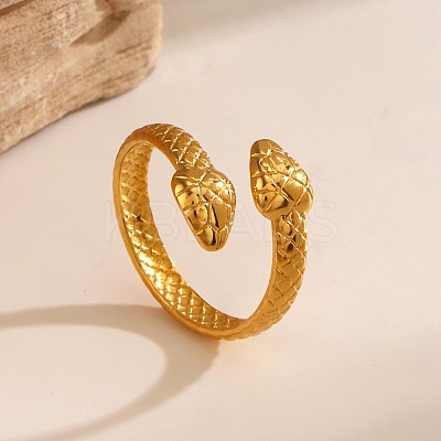 304 Stainless Steel Double Snake Open Cuff Rings LS-RJEW-M072-07G-1