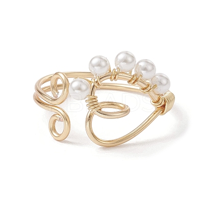 Copper Wire Wrapped Natural Cultured Freshwater Pearl Open Ring RJEW-JR00634-1