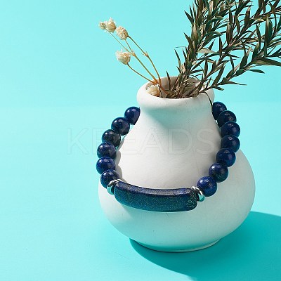 Natural Lapis Lazuli(Dyed) Beaded Stretch Bracelet BJEW-JB08879-01-1