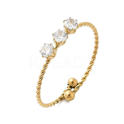 304 Stainless Steel Rhinestone Open Cuff Rings RJEW-M070-02G-01-1