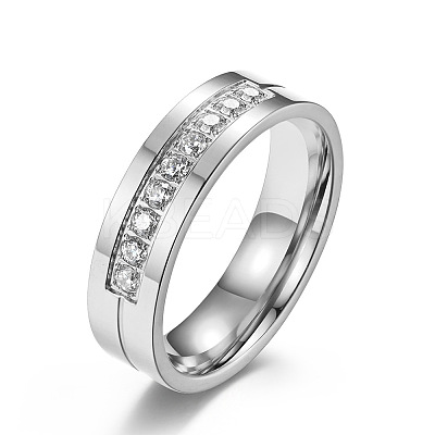 304 Stainless Steel Micro Pave Cubic Zirconia Finger Rings FS-WGAD461-08-1