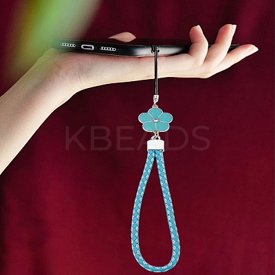 1Pc PU Leather Lanyard Wrist Strap Phone Flower Charms Straps AJEW-LP0005-03A-1
