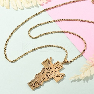 201 Stainless Steel Religion Pendant Necklaces NJEW-Z058-04G-1
