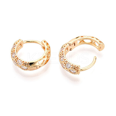 Brass Micro Pave Clear Cubic Zirconia Hoop Earrings EJEW-T048-45G-1