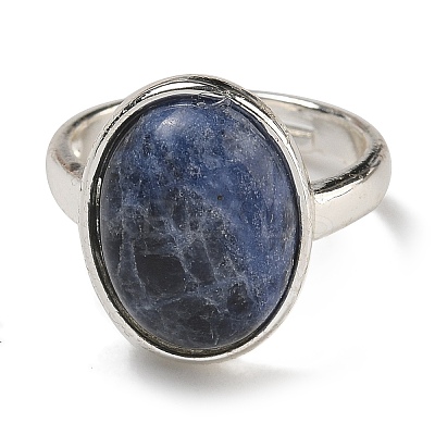 Natural Sodalite Oval Adjustable Rings RJEW-K371-07S-10-1