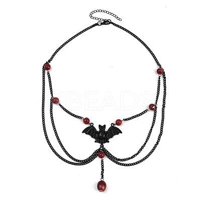 Iron & Round Resin Halloween Bat Pendant 3 Layered Necklaces for Women NJEW-A055-01A-EB-1