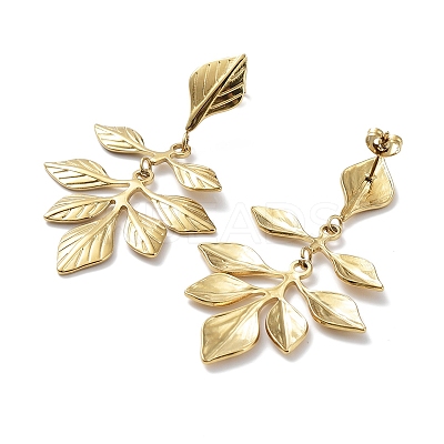 201 Stainless Steel Leaf Dangle Stud Earrings EJEW-D084-11G-1
