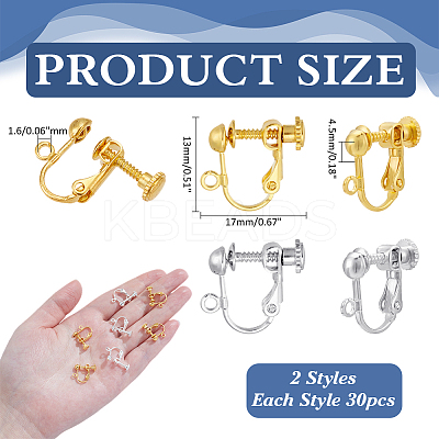 60Pcs 2 Colors Rack Plated Brass Screw Clip-on Earring Findings KK-ME0001-86-1