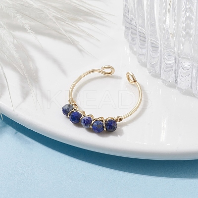 Copper Wire Wrapped Natural Lapis Lazuli Open Ring RJEW-JR00630-03-1