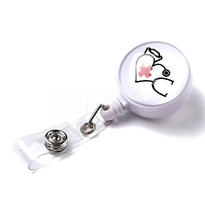 Stethoscope Pattern Glass Retractable Badge Reel AJEW-F041-02B-1