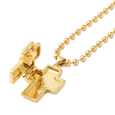 Real 18K Gold Plated Brass Pave Shell Ball Chain Locket Pendant Necklaces for Women LS-NJEW-K381-02D-G-1