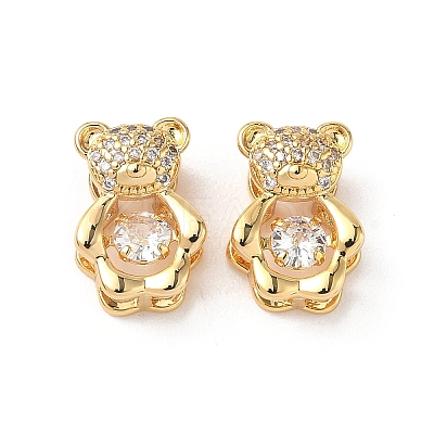 Brass Micro Pave Clear Cubic Zirconia Slide Charms KK-D504-17G-1