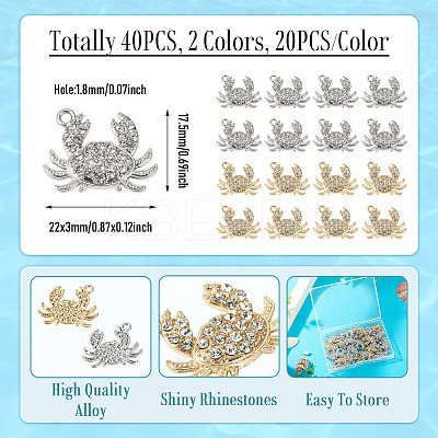 40Pcs 2 Colors Alloy Rhinestone Pendants FIND-TA0010-67-1