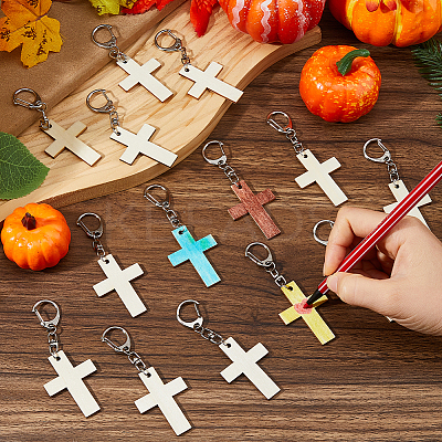 40Pcs Cross Blank Wood Pendant Decorations HJEW-FH00266-1