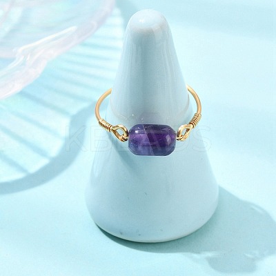 Natural Amethyst & Apatite & Tiger Eye & Amazonite & Rose Quartz Beads Finger Rings RJEW-JR01043-1