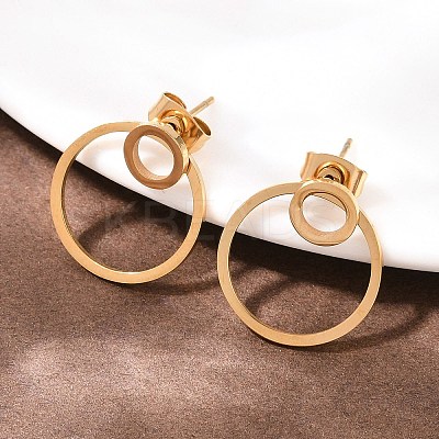 304 Stainless Steel Ring Stud Earrings EJEW-I320-12G-1