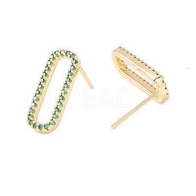 Green Cubic Zirconia Open Oval Stud Earrings EJEW-F282-38G-1