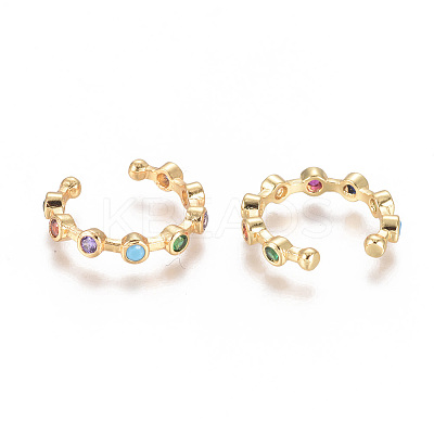 Golden Plated Brass Micro Pave Cubic Zirconia Cuff Earrings LS-EJEW-L244-21G-1