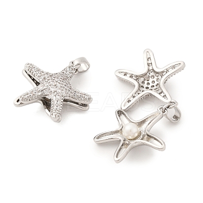 Starfish Brass Micro Pave Clear Cubic Zirconia Pendants KK-G533-27P-1