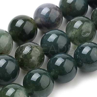 Natural Moss Agate Beads Strands G-S259-18-6mm-1