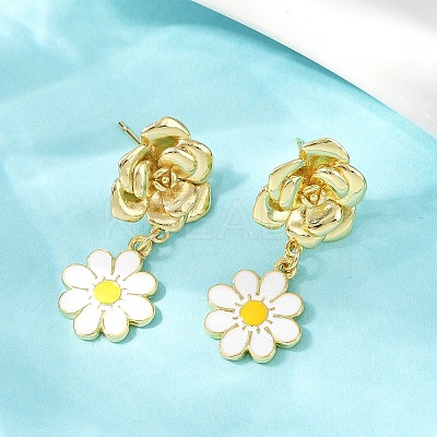 Daisy Flower Brass Dangle Stud Earrings EJEW-S277-04G-1