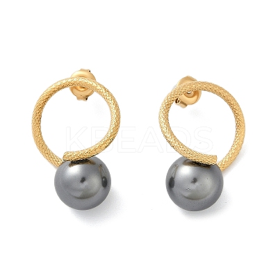 304 Stainless Steel Natural Shell Pearl Stud Earrings EJEW-G423-21G-1