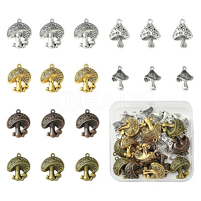 30Pcs 6 Styles Tibetan Style Alloy Mushroom Pendants TIBE-FS0001-14-1