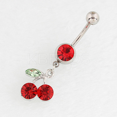 Cherry Alloy Ruby Rhinestone Dangle Belly Button Rings FS-WG98245-01-1