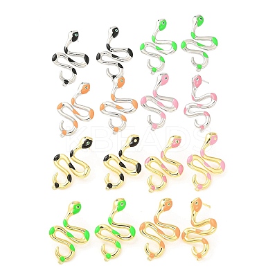 Enamel Snake Stud Earrings with Rhinestone EJEW-D059-03-1