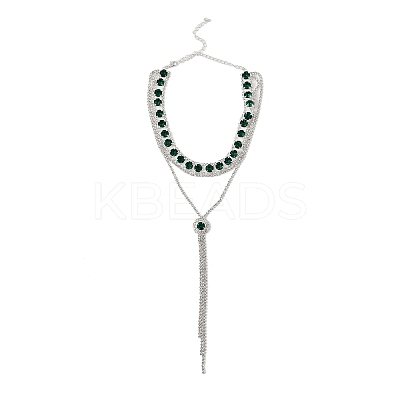 Brass Full Rhinestone Flat Round Tassel Y Necklaces for Women NJEW-M104-01S-01-1