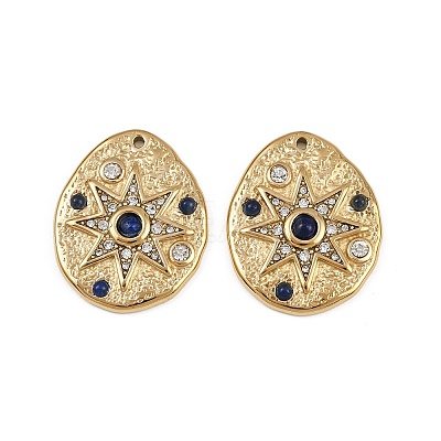 304 Stainless Steel Crystal Rhinestone & Dyed Natural Lapis Lazuli Pendants STAS-F322-14G-01-1
