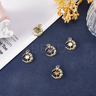 8Pcs 4 Colors Brass Micro Pave Clear Cubic Zirconia Glass Pendants FIND-SZ0005-82-1