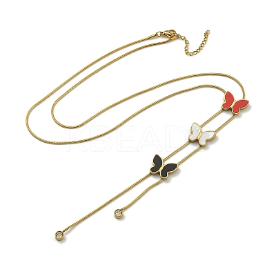 Ion Plating(IP) 304 Stainless Steel Enamel & Shell Butterfly Pendant Necklaces NJEW-C057-04G-1