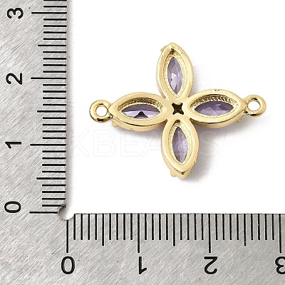 Brass Pave Cubic Zirconia 4-Petal Flower Connector Charms KK-A296-46A-G-1