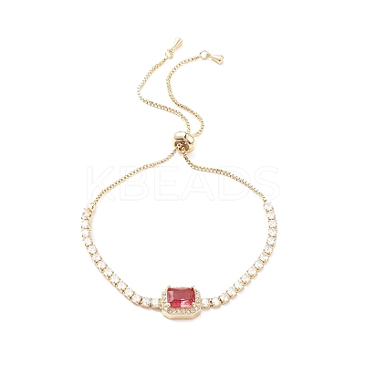Cubic Zirconia Rectangle Link Silder Bracelet with Crystal Rhinestone BJEW-C040-02G-1