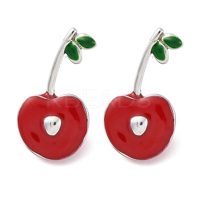 Cherry Brass Enamel Stud Earrings for Women EJEW-G425-02P-1